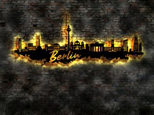 Berlin Stadt Skyline 3D-Wandbild aus Holz mit LED