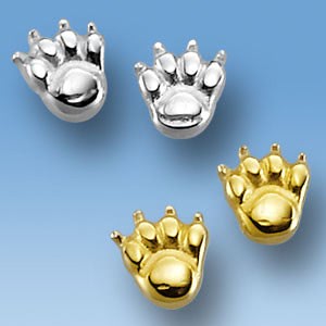 Ohrstecker kleine Katzenpfote in Silber und Gold