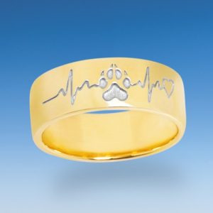 Feiner Ring mit Hundepfote und Herzschlag-Design