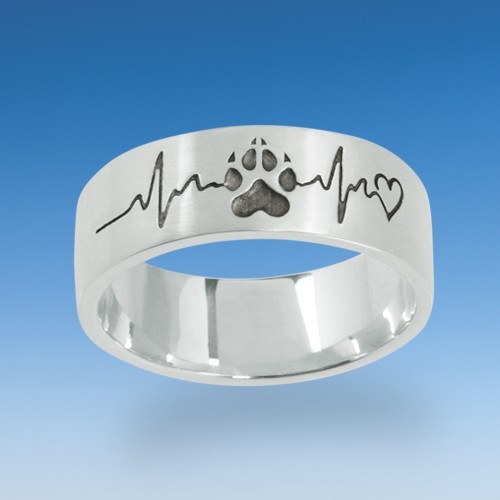Ring mit Hundepfote und Herzschlag – Schmuck für Hundeliebhaber