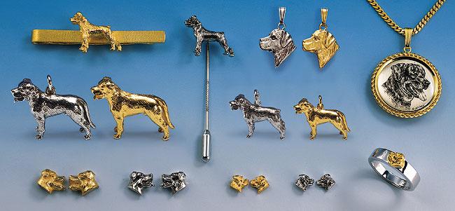 Schmuck Anhänger Hunderasse Rottweiler in Silber und Gold